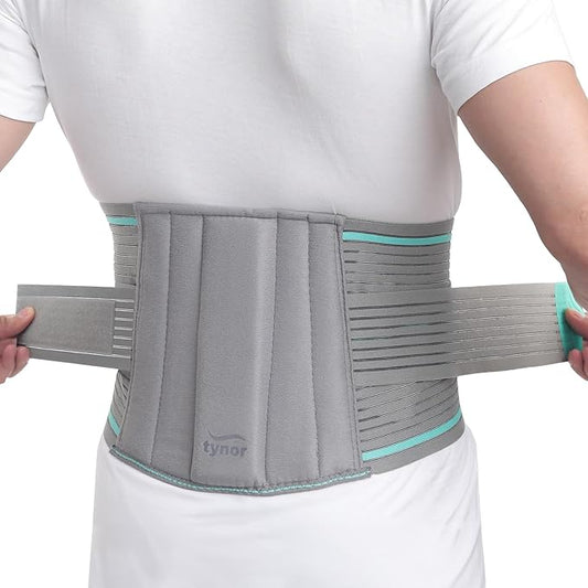 TYNOR Lumbar Support Belt Breathable Compression Lower Back Brace, Adjustable Waist Lumbar Support Brace for Men & Women, Herniated Disc, Sciatica, Back Pain & Heavy Lifting (XL, Grey)