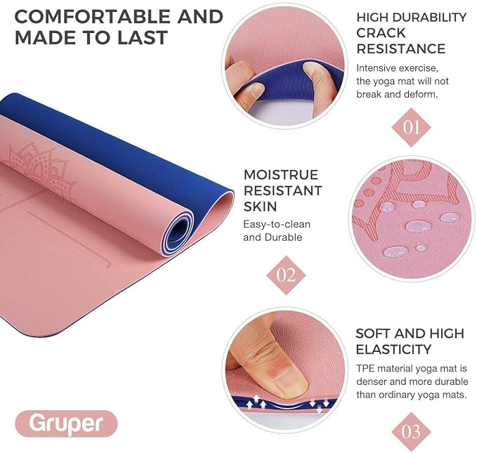 Yoga Mat Non Slip TPE Extra Wide Yoga Mat with Alignment Mark, 72"L x 32"W x 0.32"/0.24"Th (183cm x 80cm x 8mm/6mm), Anti-Tear Exercise Mat with Carrying Strap and Bag, Workout Mats for Yoga, Pilates