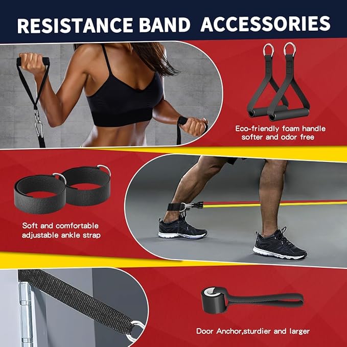 WHATAFIT Resistance Bands, Exercise Bands，Resistance Bands for Working Out, Work Out Bands with Handles for Men and Women Fitness, Strength Training Home Gym Equipment
