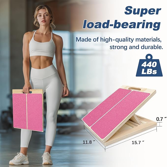 Adjustable Foot Incline Wooden Slant Board For Calf Stretching,440lb Capacity, Balance Velour Stretcher Ankle Stretch Knee Leg Boards Squats Wedge Exercise Pilates Fitness Portable Equipment