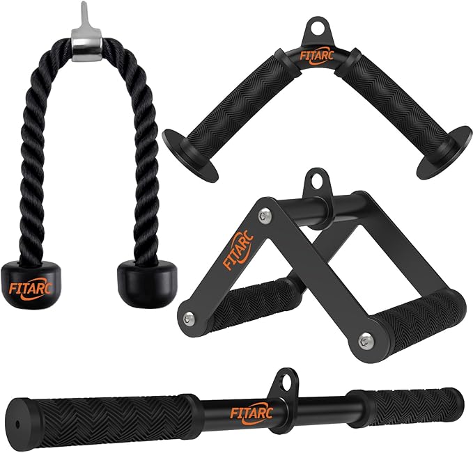 Fitarc Cable Machine Attachment Set, LAT Pulldown Attachments for Home Gym Equipment, Tricep Pull Down Attachment for Home Gym Accessories, LAT Pull Down Bar and Tricep Rope Cable Attachment