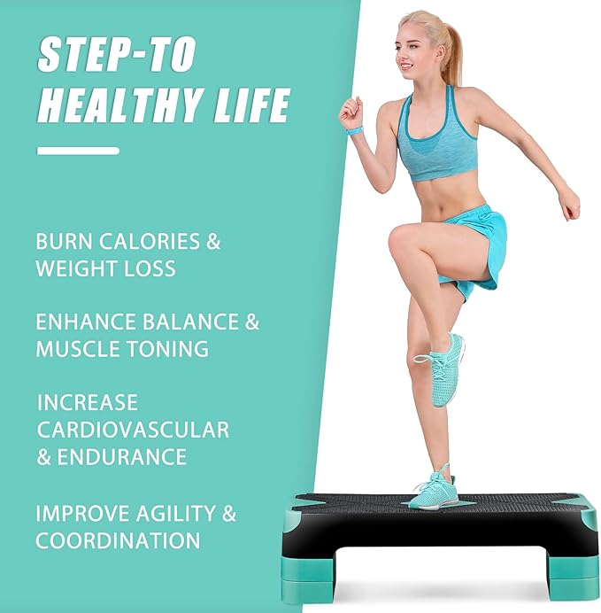 ZENY 26.5" Aerobic Step Platform, Adjustable Exercise Workout Stepper with Stackable Risers, Step Up Steppers for Exercise at Home, Fitness Equipment for Home Gym