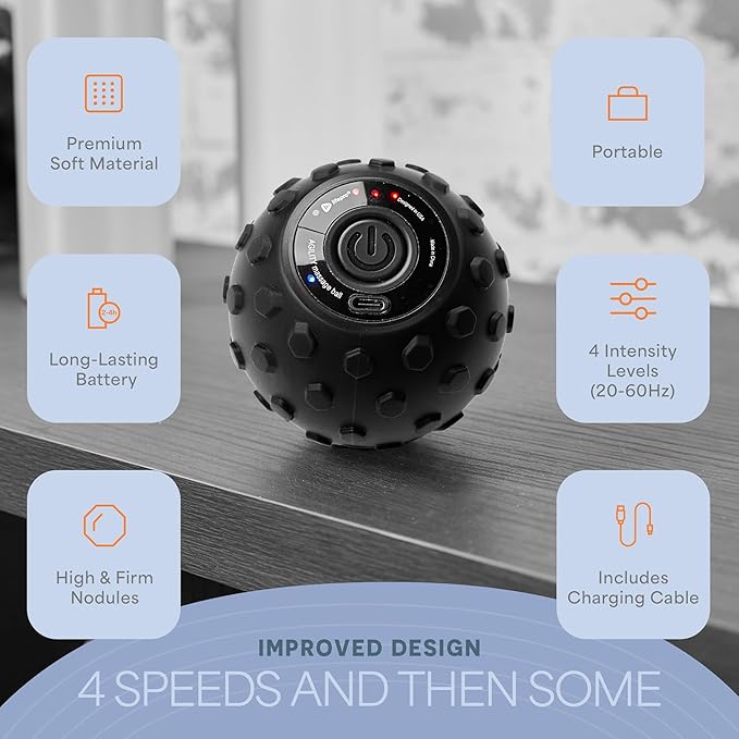 Lifepro 4-Speed Vibrating Massage Ball - Peanut Massager and Vibrating Foam Roller for Fitness, Mobility, and Relaxation - Compact and Portable Design