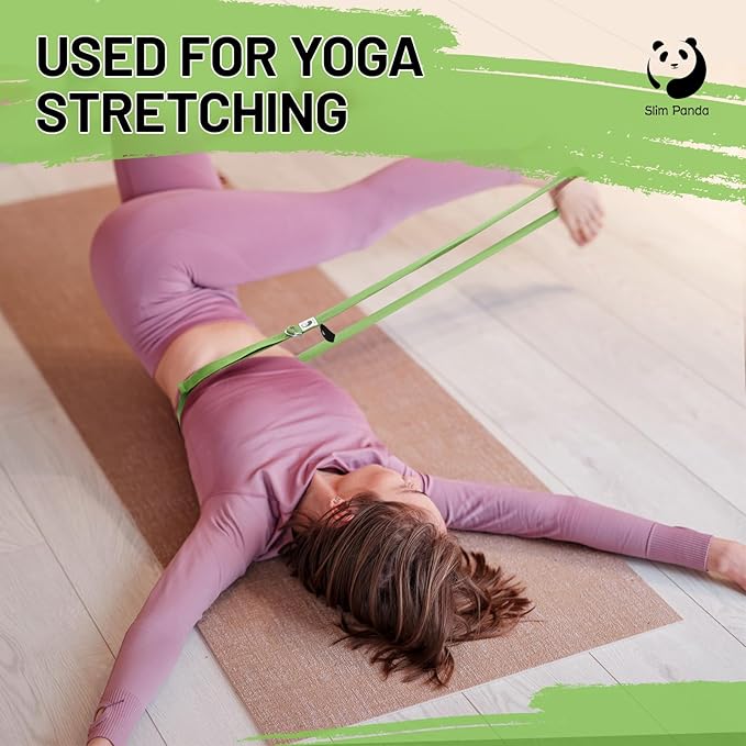 Slim Panda Yoga Strap for Stretching,Cotton Yoga Strap with Adjustable D-Ring Buckle,Non-Elastic Yoga Belt for Pilates,Gym Workouts,Physical Therapy,Improve Flexibility