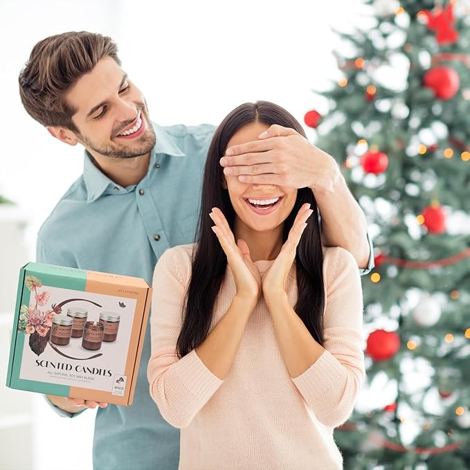 Aromatherapy Candles for Home Scented, Candle Gift Set for Stress Relief | Meditation | Yoga | SPA | Relaxing, Amber Jar Candles for Women, Birthday, Valentine, Mother's Day, 7.1 oz - Pack of 4