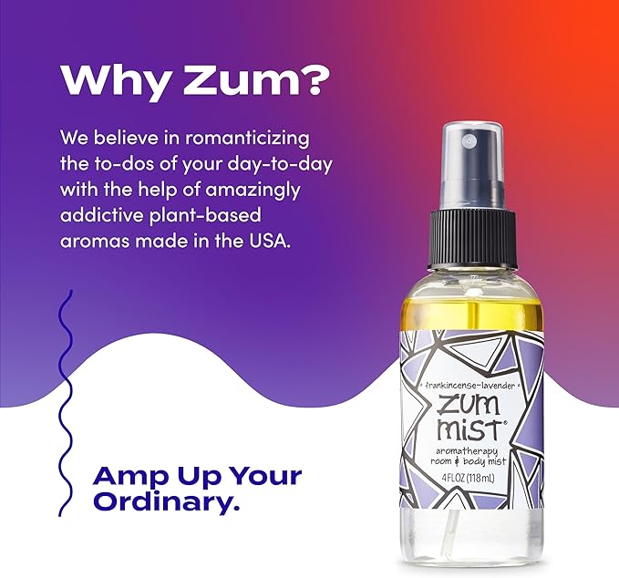 Indigo Wild Zum Mist Room & Body Spray - Aromatherapy Essential Oil Spray - Natural Body Mist & Room Spray - Frankincense-Lavender Scent - 4 fl oz (2 Pack)
