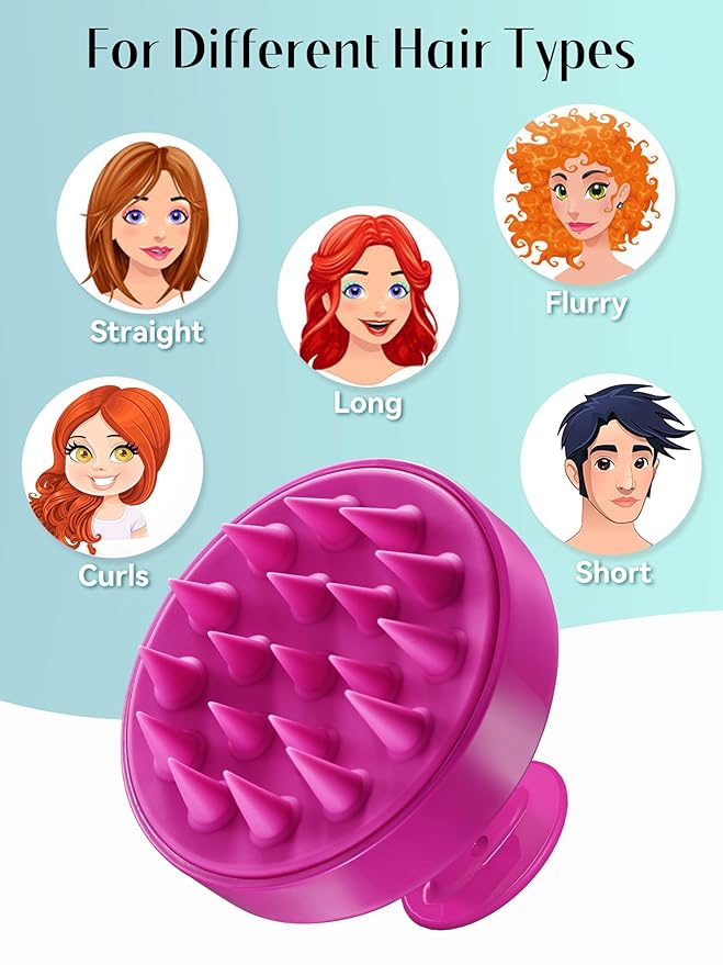 HEETA Scalp Massager Hair Growth, Soft Silicone Scalp Scrubber Shampoo Brush for Exfoliation, Dandruff Removal Head Massage Stress Relax, Wet & Dry Use for Thick Thin Curly Hair Care, Hot Pink