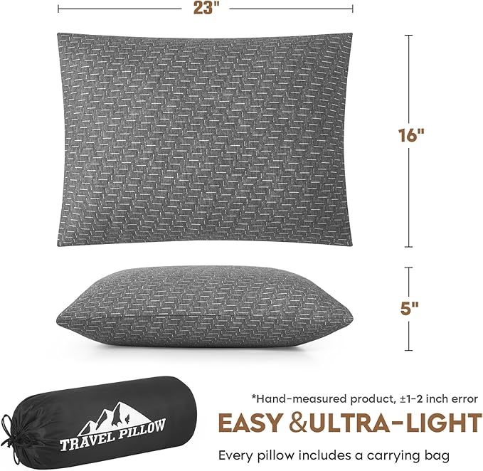 Travel Size Pillow, Compressible Memory Foam Pillow, Camping Pillow Breathable Cover for Travel Airplane Car Hiking Camping Outdoor