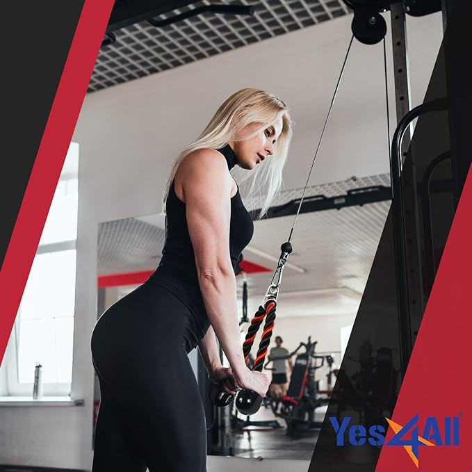 Yes4All Deluxe Tricep Rope Cable Attachment, 27 & 36 inch with 4 Colors, Exercise Machine Attachments Pulley System Gym Pull Down Rope with Carabiner
