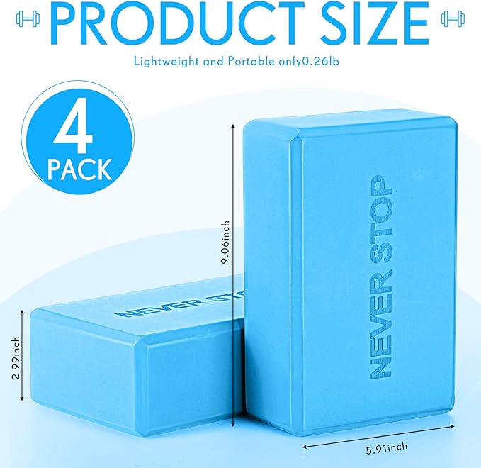 4 Pack Yoga Blocks Non Slip Pilates Brick Foam Blocks Pilates Dance Gymnastics Workout Fitness Props Tool for Stretching Meditation and Exercise