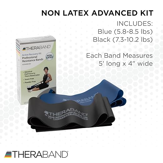 THERABAND Resistance Bands Set, Advanced Kit, Blue, Black, Non-Latex Elastic Bands for Exercise & Physical Therapy, Strength Training Bands for Upper & Lower Body Fitness