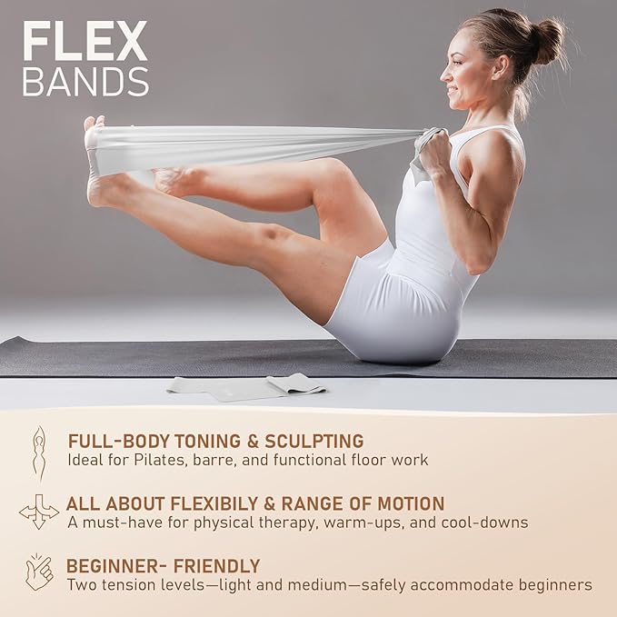 Pilates Kit, 15-Inch Pilates Ring with 1x Core Ball, 3X Resistant Loops and 2X Flex Bands, Home Pilates on Mat Essential Kit