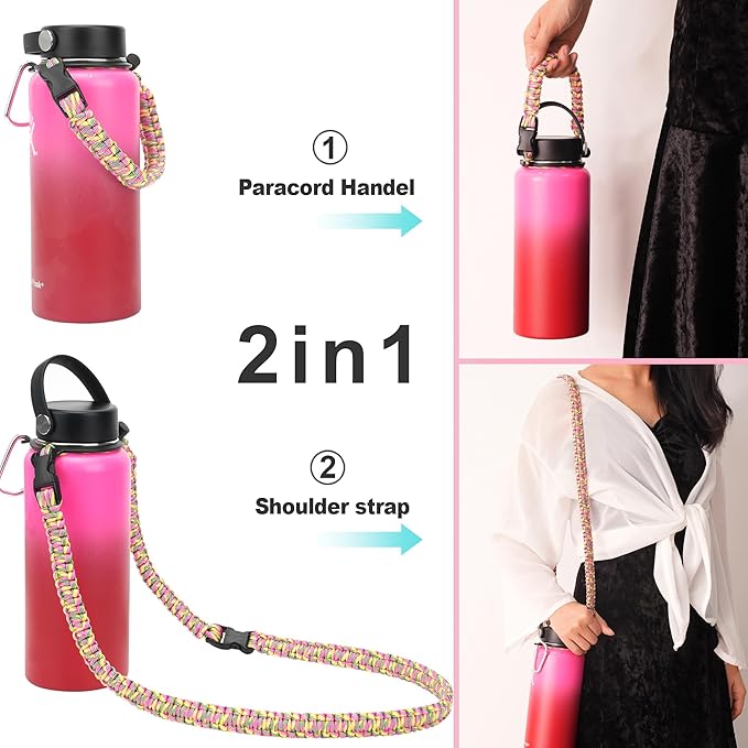 Wongeto Paracord Handle Carrier Holder with Shoulder Strap,Compatible with Hydro Flask Wide Mouth Water Bottles