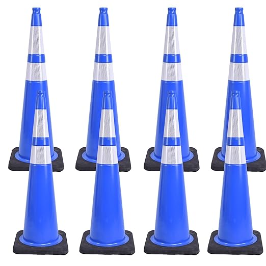BESEA 8Pack 36” inch Traffic Cones Blue Road Parking Cones Construction Safety Cone Structurally Stable for Traffic Control(Blue Color)