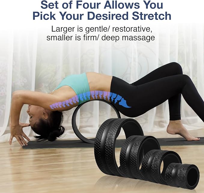 Back Roller Wheel- Foam Padded Back Stretcher Wheel with Center Spine Cradle- Stretching Wheel for Back Pain Set of Four