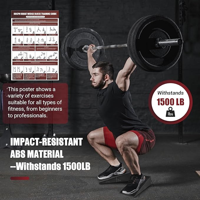 Squat Wedge Block, 2 Pcs Non-slip Heel Elevated Squat Wedge for Weightlifting Workout with Storage & Training Poster, Slant Board for Squats to Improve Squat Mobility Balance & Strength Performance