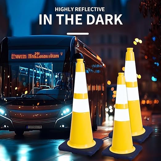 BESEA 6PACK 28 inch Traffic Safety Cones Yellow Road Parking Cones 28" Heavy Duty Construction Cone Structurally Stable for Traffic Control at Public Place(6PCS)