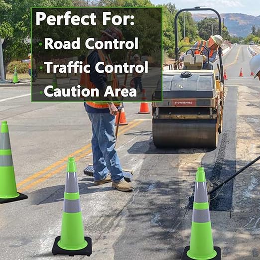 BESEA 8Pack 28" inch Traffic Cones Green Safety Cones with 6 inch Reflective Collar for Construction Driveway Road Parking Use(8 PCS)