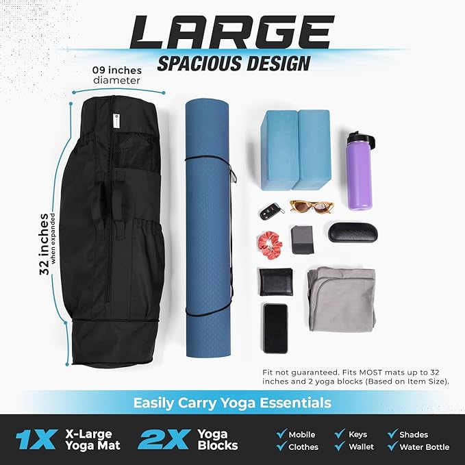 MAGNILAY Yoga Mat Bag - for Women and Men, Yoga Bag with Pockets and Adjustable Strap, Yoga Mat Carrier, Fits Mats Blocks and Yoga Accessories for Workouts, (32”L x 9” Diameter)