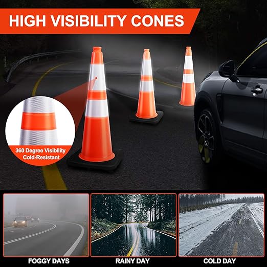 (6 Pack) BESEA 28” inch Traffic Safety Cones Orange Road Parking Cones Heavy Duty Construction Cone Structurally Stable for Traffic Control at Public Place