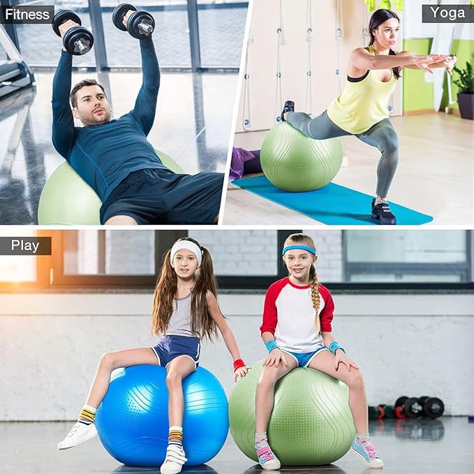 Gruper Yoga Ball, 18-30 Inch Extra Thick Exercise Ball for Workout Fitness Balance, Anti Burst Chair for Home and Office Desk, Includes Hand Pump & Workout Guide Access