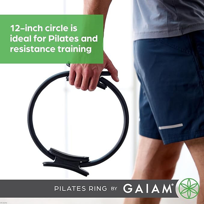 Gaiam Pilates Ring Fitness Circle - Lightweight & Durable Foam Padded Handles, Flexible Resistance Exercise Equipment for Toning Arms, Thighs/Legs & Core
