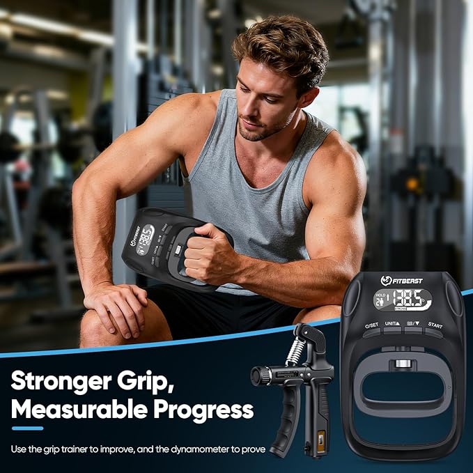 FitBeast Grip Strength Tester Set with Hand Strengthening Tools – Track Progress, Build Strength & Support Hand Recovery (3-in-1 Kit)