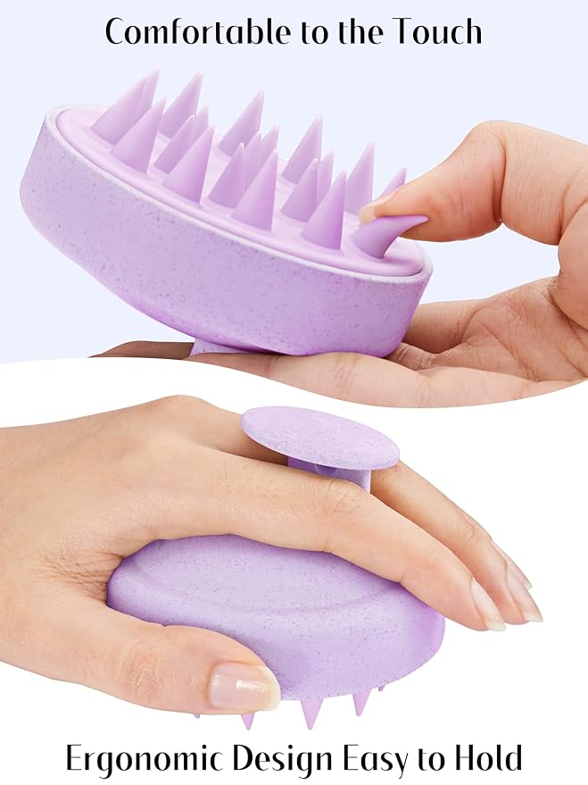 HEETA Scalp Massager Hair Growth, Soft Silicone Scalp Scrubber Shampoo Brush for Exfoliation, Dandruff Removal & Head Massage Stress Relax, Wet & Dry Use for Thick, Thin Hair Care, Wheat Straw Purple
