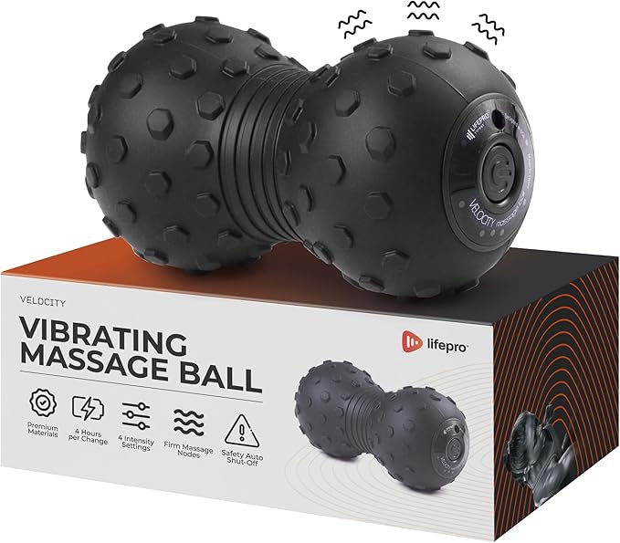 Lifepro 4-Speed Vibrating Massage Ball - Peanut Massager and Vibrating Foam Roller for Fitness, Mobility, and Relaxation - Compact and Portable Design