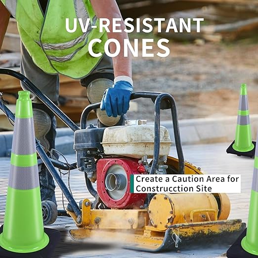 BESEA 4PCS 28" inch Traffic Cones Green Safety Cones with 6 inch & 4inch Reflective Collar for Construction Driveway Road Parking Stopper