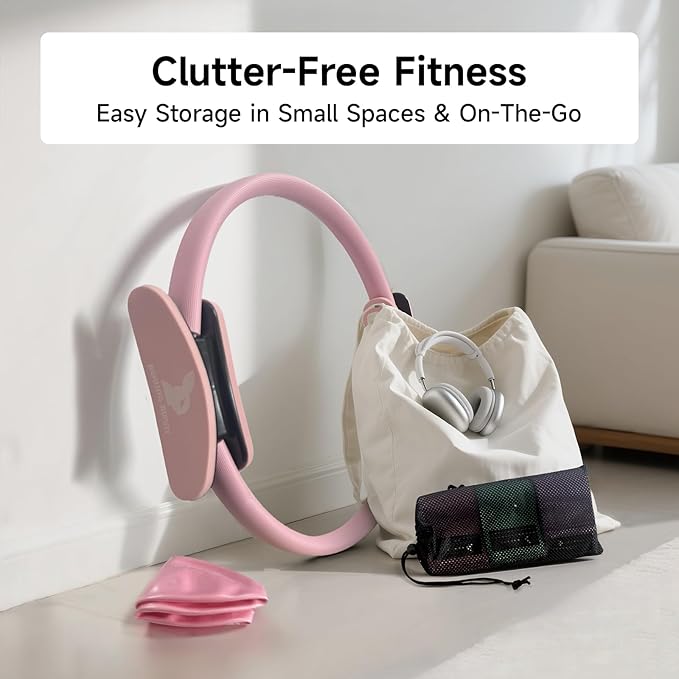 Home Pilates Kit - 13.8" Pilates Ring with Padded Handles, Mini Ball, 3 Resistance Bands for Full Body Exercise, Workout Guide