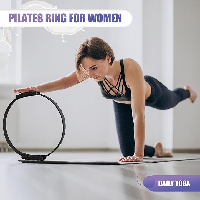 Pilates Ring, 13.5"/12" Silicone Magic Circle with Training Poster & Portable Bag, Pilates Ring Circle for Inner Thigh Workout, Yoga, Lose Weight & Physical Therapy for Women