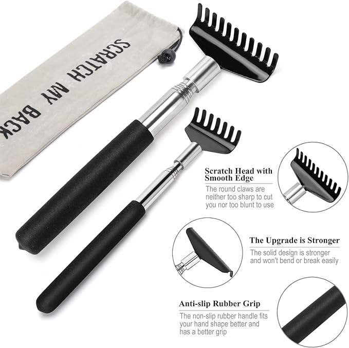 Back Scratcher Gift Set, 4 Pack, Upgraded Portable Extendable Stainless Steel Telescoping Massage Tool, Stocking Stuffers for Men Women