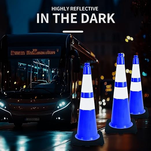 BESEA 6PACK 28 inch Traffic Safety Cones Blue Road Parking Cones 28" Heavy Duty Construction Cone Structurally Stable for Traffic Control at Public Place(6PCS)