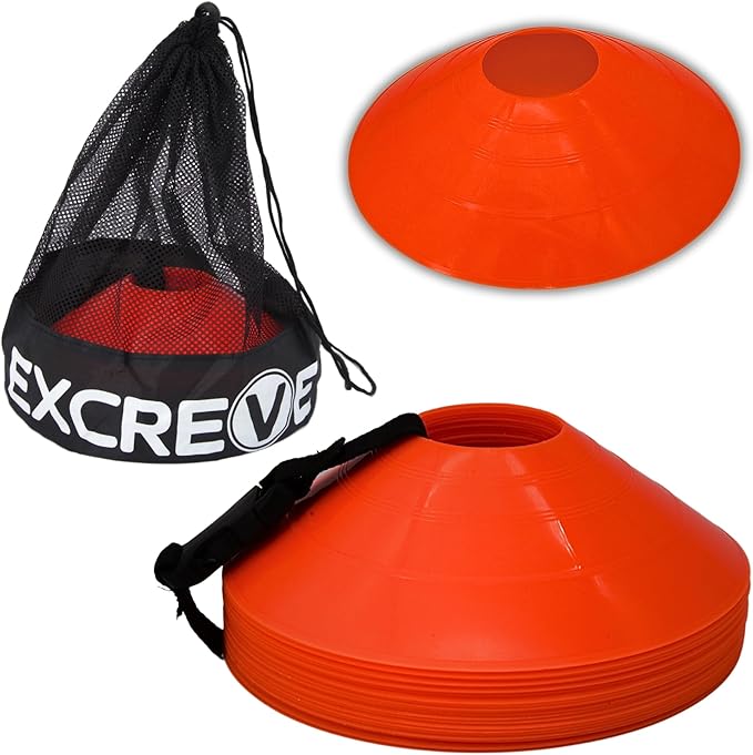 Agility Soccer Cones with Carry Bag for Sports Training - Set of 24 & 50 Orange Soccer Cones for Training Football, Basketball, Fitness - Outdoor & Indoor Drill - Coaching Practice Equipment
