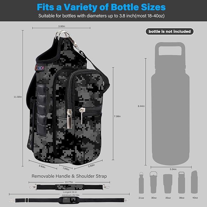 icolor Magnetic Gym Bag Water Bottle Carrier Holder with Phone Pockets & Shoulder Strap,Gym Magnetic Bag 5 Built-in Magnets Gym Accessories Organizer Magnetic Bottle Pouch Sleeve for Men Women