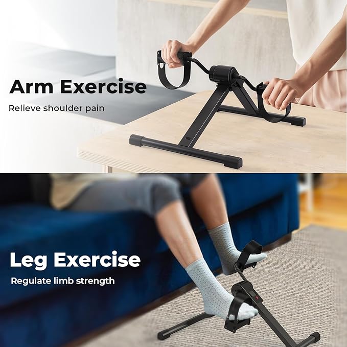 Folding Pedal Exerciser Under Desk Bike, Mini Exercise Bike for Arm/Leg Workout, Under Desk Cycle with Adjustable Resistance, Foot Exercise Machine with LCD Monitor