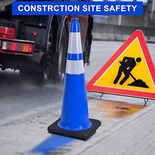 OrangeStar 36" Traffic Cones 8-Pack Blue Safety Cones with Reflective Collars, Heavy Duty Base for Construction, Parking Lot, Road Work, Flexible PVC, Indoor & Outdoor Use