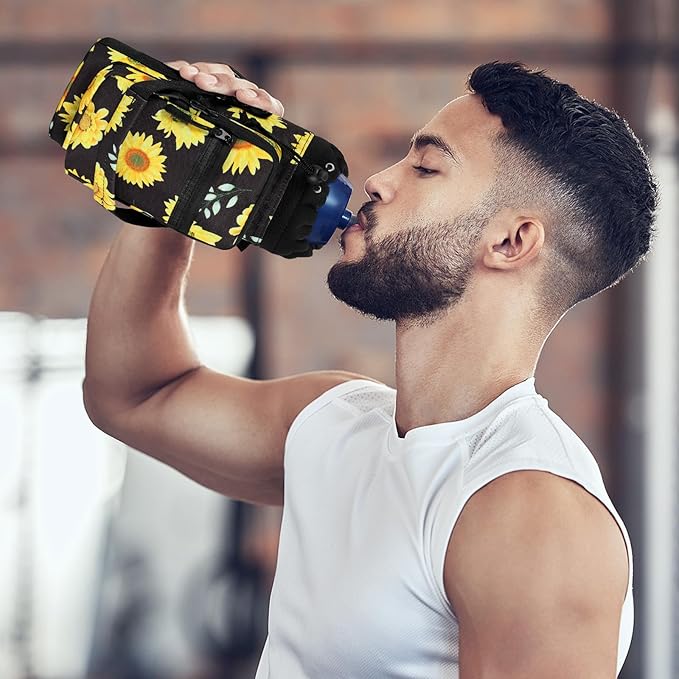 Nuovoware Water Bottle Carrier, 40oz Bottle Carrier Sports Insulated Water Bottle Holder with Adjustable Shoulder Strap, 2 Pockets Flask Sling Bag Drawstring Pouch for Climbing Hiking Walking