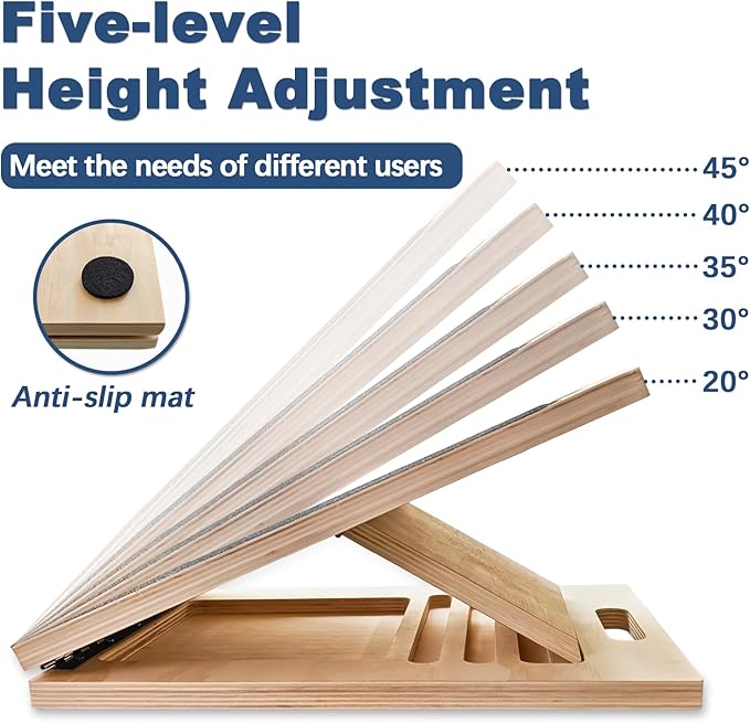 Adjustable Foot Incline Wooden Slant Board For Calf Stretching,440lb Capacity, Balance Velour Stretcher Ankle Stretch Knee Leg Boards Squats Wedge Exercise Pilates Fitness Portable Equipment
