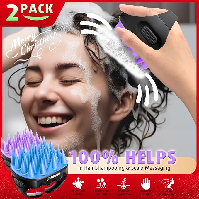 Cbiumpro 2-Pack Scalp Massager Shampoo Brush, Ultra Soft Silicone Scalp Scrubber Exfoliator Brush for Hair Growth & Dandruff Removal - 100% Fit All Hair Types