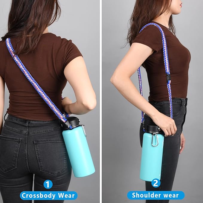 Wongeto Paracord Handle Carrier Holder with Shoulder Strap,Compatible with Hydro Flask Wide Mouth Water Bottles