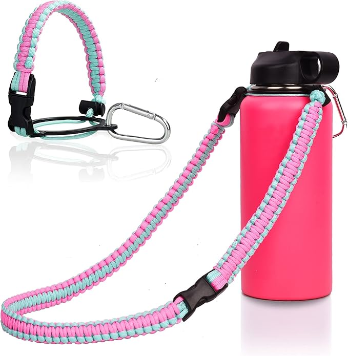 Wongeto Paracord Handle Carrier Holder with Shoulder Strap,Compatible with Hydro Flask Wide Mouth Water Bottles