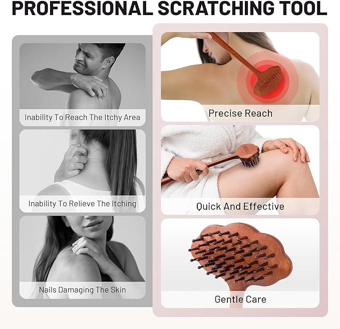 Wooden Back Scratcher, 16.34'' Long Handle Handmade Wood Brush Needle Effective in Relieving Itching, Fathers Day Dad Gifts, Rascador de Espalda, Backscratcher for Men and Women