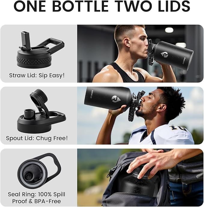 128oz Insulated Water Bottle, Triple Wall Vacuum Stainless Steel Water Bottles - Keeps Cold 48H, Reusable One Gallon Flask Jug for Gym, Sports, Camping, Hiking,Travel, Starry Sky-Black