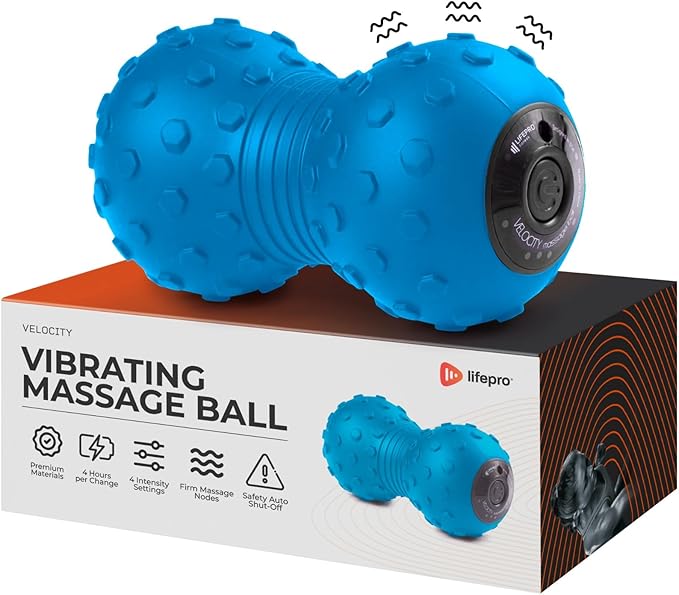 Lifepro 4-Speed Vibrating Massage Ball - Peanut Massager and Vibrating Foam Roller for Fitness, Mobility, and Relaxation - Compact and Portable Design