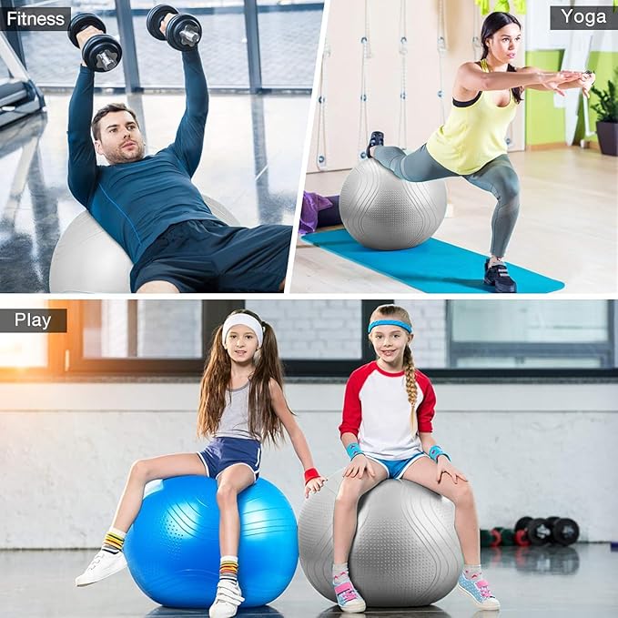 Gruper Yoga Ball, 18-30 Inch Extra Thick Exercise Ball for Workout Fitness Balance, Anti Burst Chair for Home and Office Desk, Includes Hand Pump & Workout Guide Access