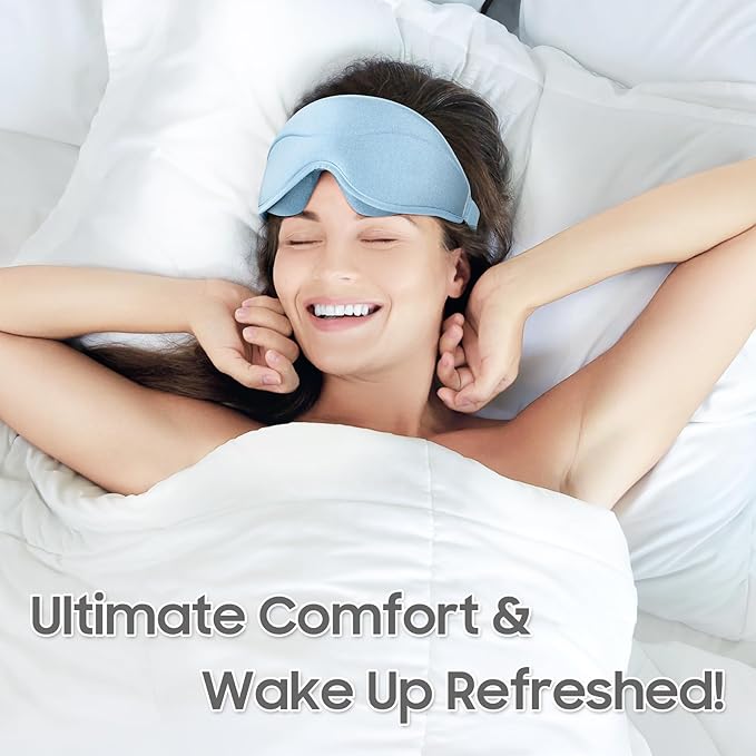 Sleep Mask - Total Blackout 3D Sleeping Mask, Super Lightweight & Silky Soft Eye Mask for Sleeping, Fully Adjustable Fit for Home, Office, Traveling, Meditation, Yoga, Light Blue