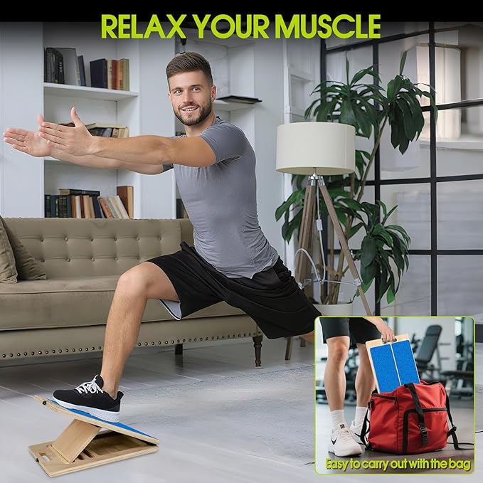 Portable Slant Board for Calf Stretching, 350 Lbs Weight Capacity, Adjustable Wooden Incline Board for Calf Stretcher, Physical Therapy Equipment for Leg, Knees, Heel, Ankle (Blue)