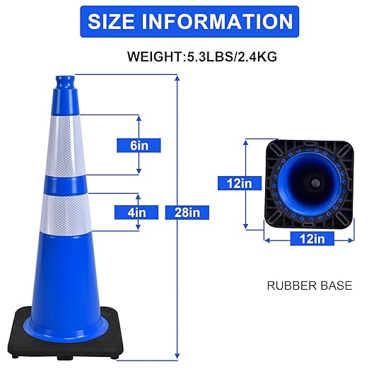 OrangeStar 4-Pack 28" Traffic Cones, Blue Safety Cones with Reflective Collars, Heavy Duty Base for Construction, Parking Lot, Road Work, Flexible PVC, Indoor & Outdoor Use